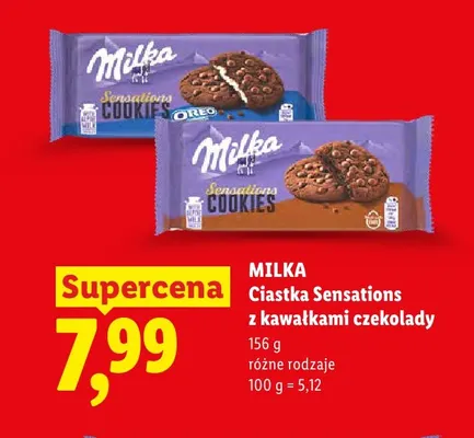 Ciastka Sensations z kawałkami czekolady Milka promocja w Lidl