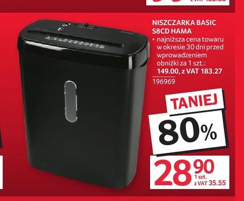 Niszczarka Basic S8CD Hama promocja w Selgros