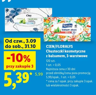 Chusteczki kosmetyczne z balsamem 3-warstwowe Floralys promocja w Lidl