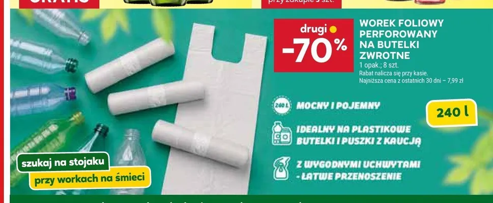 Worek foliowy perforowany na butelki zwrotne promocja w Stokrotka
