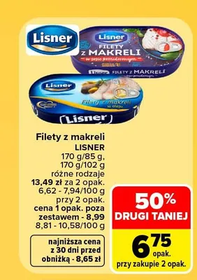 Filety z makreli w sosie pomidorowym Lisner promocja w Carrefour