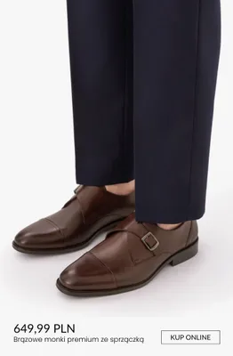 Buty męskie brązowe monki premium ze sprzączką promocja w Ryłko