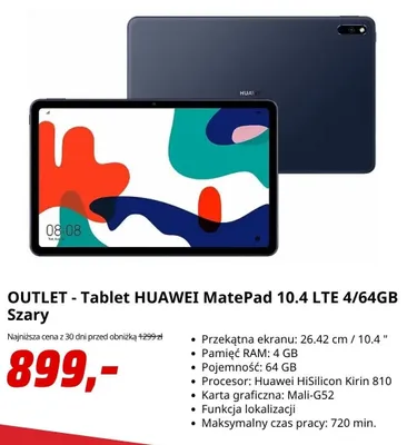 Tablet HUAWEI MatePad 10,4 LTE 4/64GB Szary promocja w Media Markt