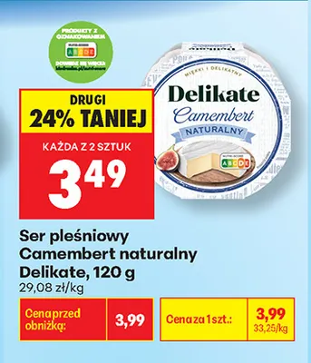 Ser pleśniowy Camembert naturalny Delikate promocja w Biedronka