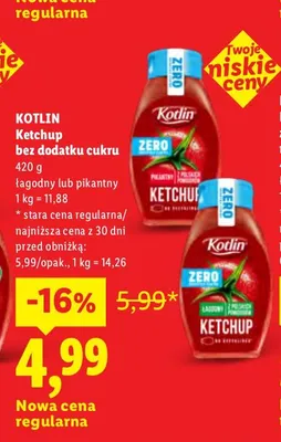 Ketchup bez dodatku cukru łagodny Kotlin promocja w Lidl