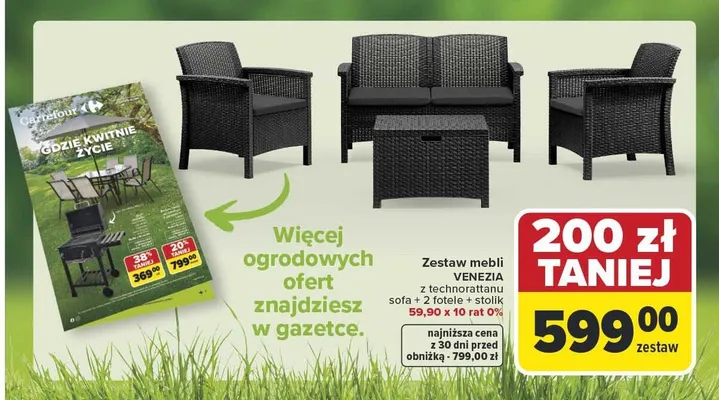 Zestaw mebli Venezia z technorattanu sofa + 2 fotele + stolik promocja w Carrefour Market