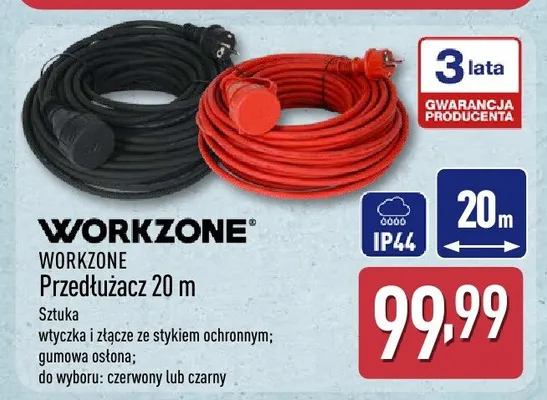 Przedłużacz WORKZONE 20m czarny promocja w Aldi