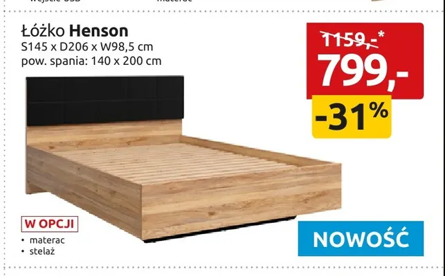 Łóżko Henson promocja w Black Red White