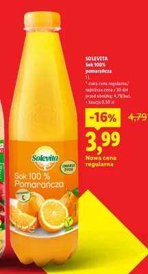 Sok 100% pomarańcza Solevita promocja w Lidl