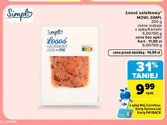 Łosoś sałatkowy wędzony na zimno Simpl promocja w Carrefour Market