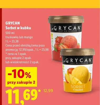 Sorbet w kubku mango Grycan promocja w Lidl