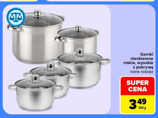 Garnki nierdzewne wysokie z pokrywą promocja w Carrefour