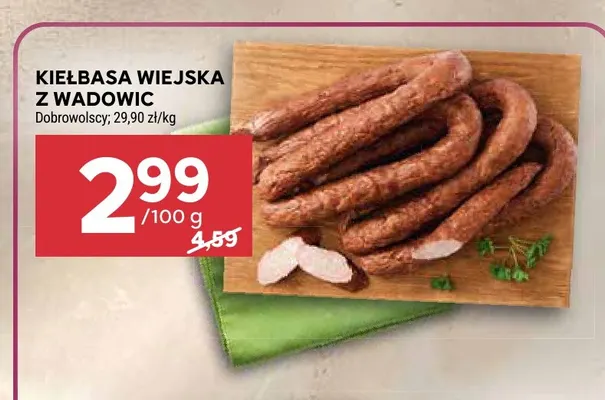 Kiełbasa wiejska z Wadowic Dobrowolscy promocja w Stokrotka