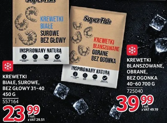 Krewetki białe, surowe bez głowy 31-40, 450 g promocja w Selgros