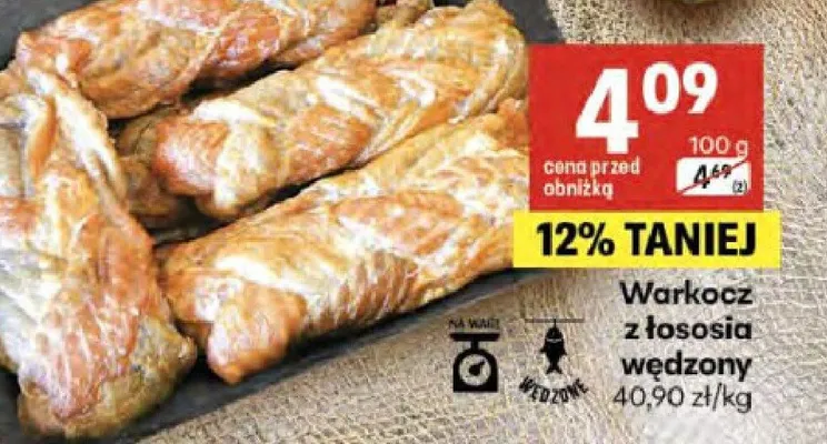 Warkocz z łososia wędzony promocja w Delikatesy Centrum