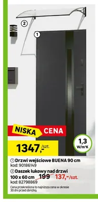 Drzwi wejściowe BUENA i daszek łukowy promocja w Leroy Merlin