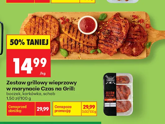 Zestaw grillowy wieprzowy w marynacie Czas na Grill boczek karkówka schab promocja w Biedronka