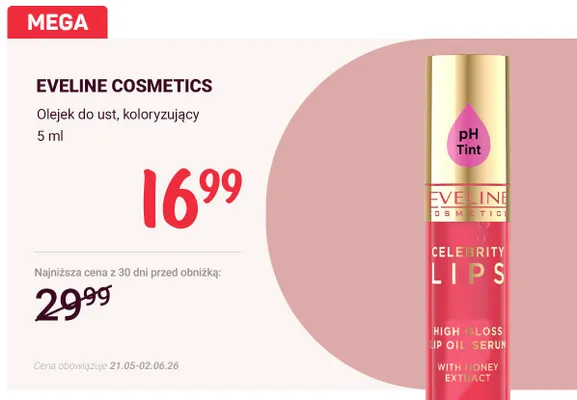 Olejek do ust koloryzujący EVELINE COSMETICS promocja w Rossmann