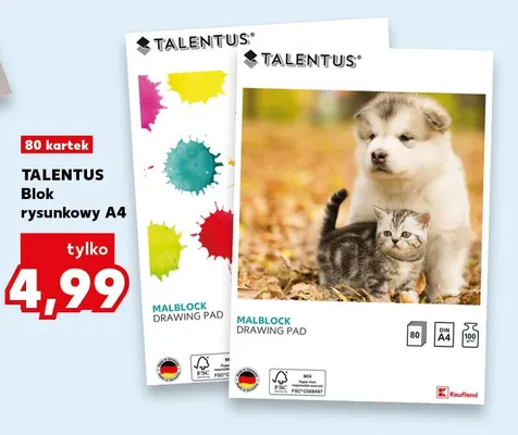 Blok rysunkowy A4 Talentus promocja w Kaufland