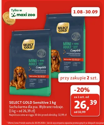 Sucha karma dla psa SELECT GOLD Sensitive Mini Adult promocja w MAXI ZOO