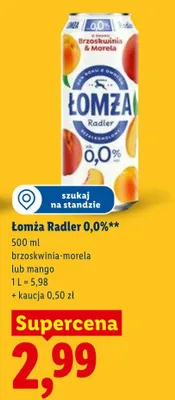 Piwo bezalkoholowe Łomża Radler 0,0% brzoskwinia-morela promocja w Lidl