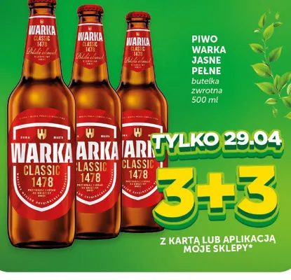 Piwo jasne pełne Warka butelka zwrotna promocja w Euro Sklep