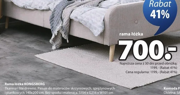Rama łóżka Kongsberg tkanina i lite drewno 140x200 cm S154 x G216 x W101 cm promocja w Jysk