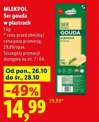 Ser gouda w plastrach Mlekpol promocja w Lidl