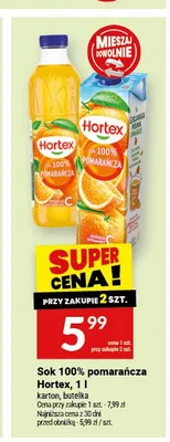 Sok 100% pomarańcza Hortex butelka promocja w Twój Market