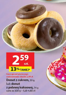 Donut z cukrem, donut z polewą kakaową promocja w Auchan
