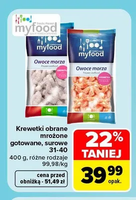 Krewetki obrane mrożone surowe 31-40 Myfood promocja w Carrefour