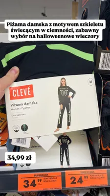Piżama damska Clevé ze szkieletem świecącym w ciemności promocja w Biedronka