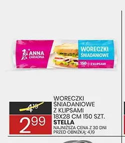 Woreczki śniadaniowe z klipsami Stella 18x28 cm promocja w Wafelek