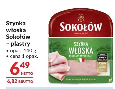 Szynka włoska Sokołów - plastry promocja w Makro