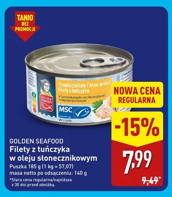 Filety z tuńczyka w oleju słonecznikowym Golden Seafood promocja w Aldi