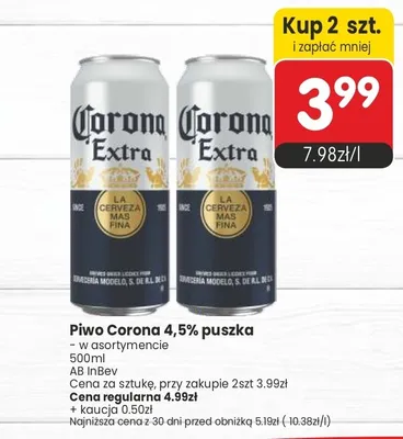 Piwo Corona Extra 4,5% puszka AB InBev promocja w Market Point