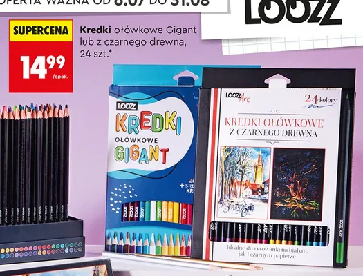 Kredki ołówkowe z czarnego drewna Loozz 24 szt. promocja w Biedronka