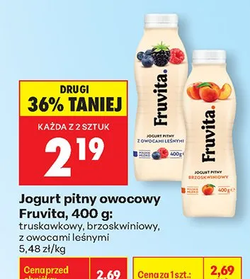 Jogurt pitny owocowy truskawkowy Fruvita promocja w Biedronka