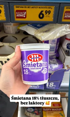 Śmietana 18% bez laktozy Mlekovita promocja w Biedronka