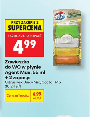 Zawieszka do WC w płynie Agent Max + 2 zapasy Citrus Mix promocja w Biedronka