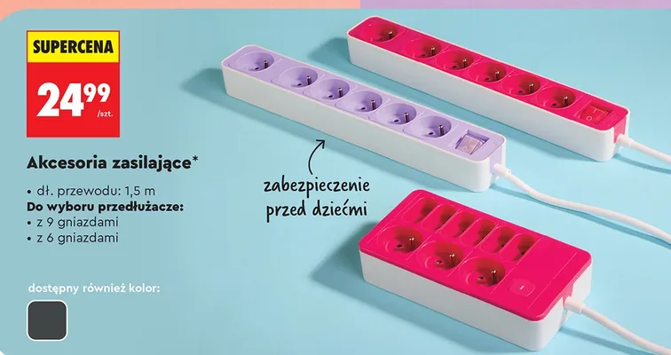 Akcesoria zasilające przedłużacz z 9 gniazdami promocja w Biedronka
