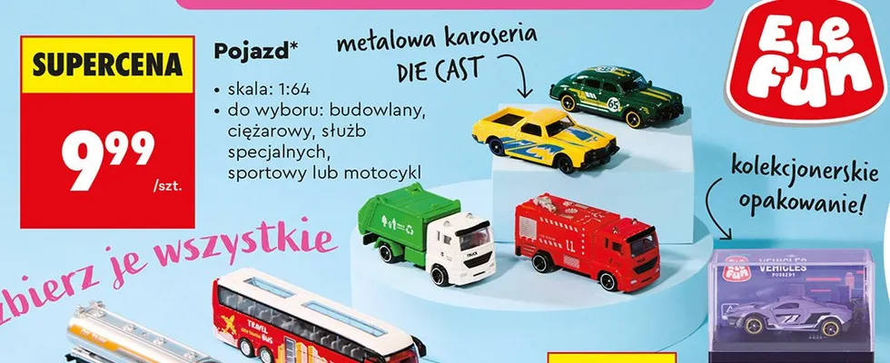 Pojazd sportowy Elefun skala 1:64 promocja w Biedronka