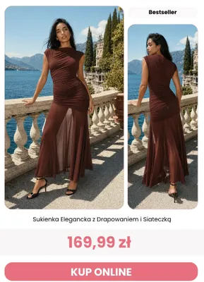 Sukienka elegancka z drapowaniem i siateczką Renee promocja w Renee