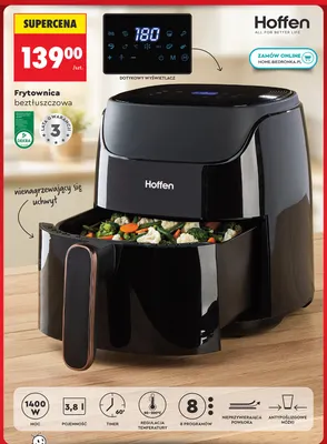 Frytownica beztłuszczowa Hoffen 1400W 3,8 l promocja w Biedronka