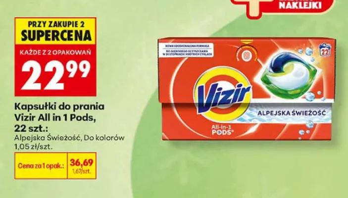 Kapsułki do prania Vizir All in 1 Pods Alpejska Świeżość promocja w Biedronka