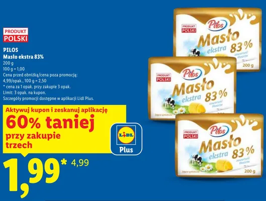 Masło ekstra 83% Pilos promocja w Lidl