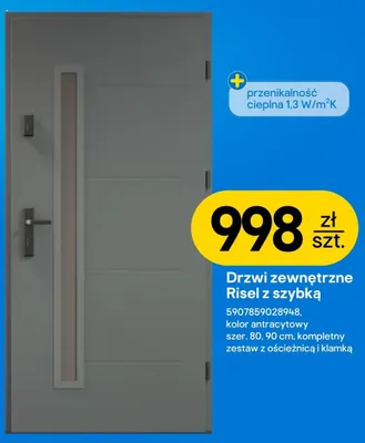 Drzwi zewnętrzne Risel z szybką 80 cm promocja w Castorama