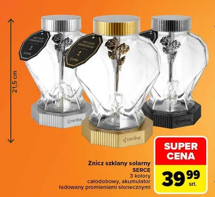 Znicz szklany solarny Serce Cortina promocja w Carrefour