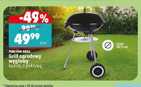 Grill ogrodowy węglowy kulisty z pokrywą Time For Grill promocja w Biedronka