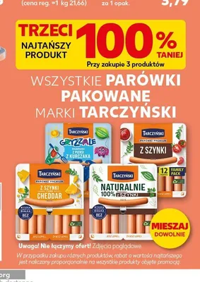 Parówki Premium z szynki Cheddar Tarczyński promocja w Kaufland